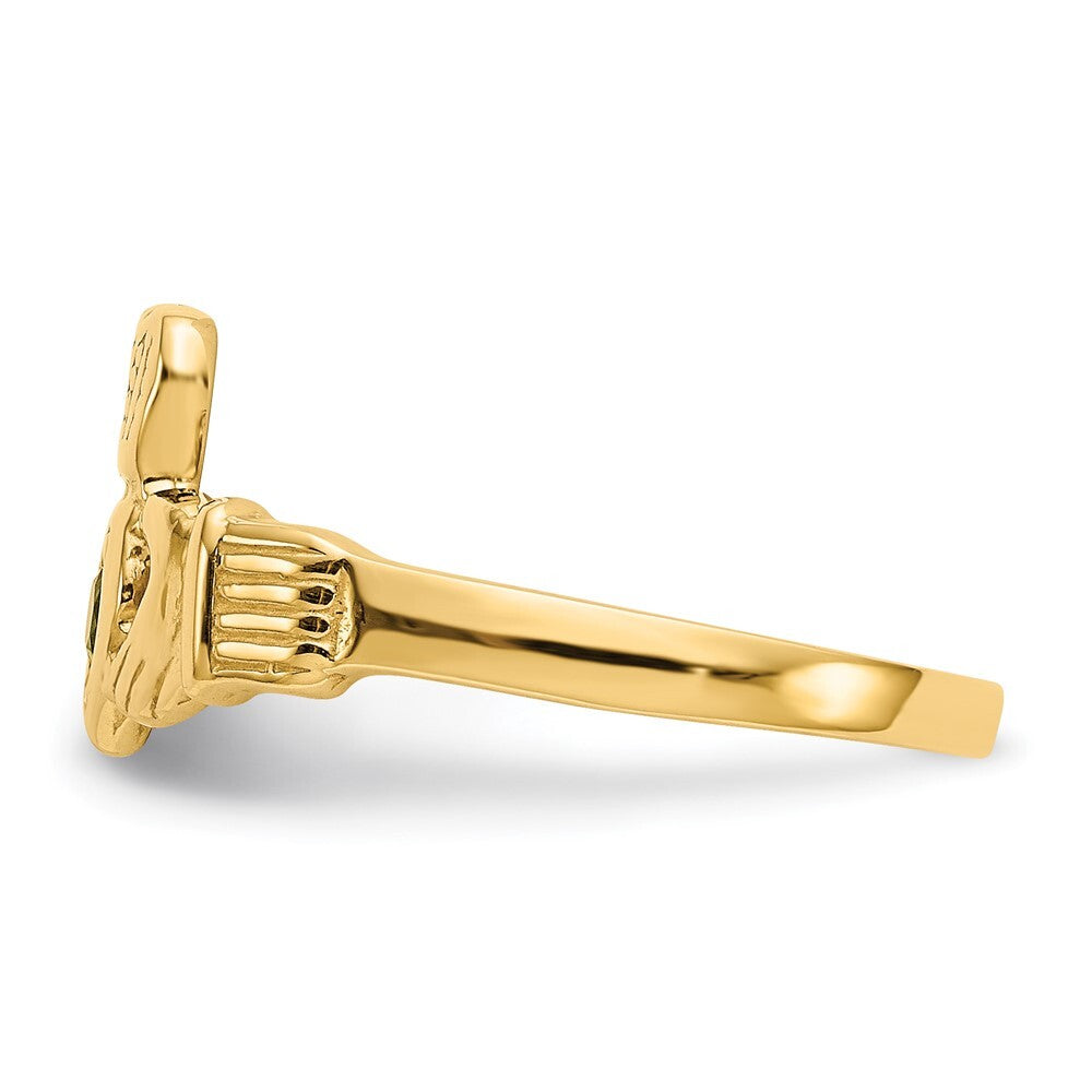 14K Yellow Gold Green CZ Claddagh Ring