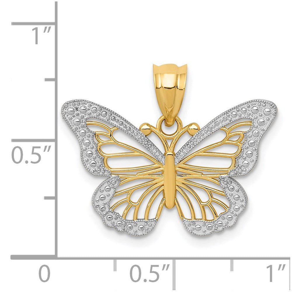 14k Yellow Gold and White Rhodium Butterfly Pendant