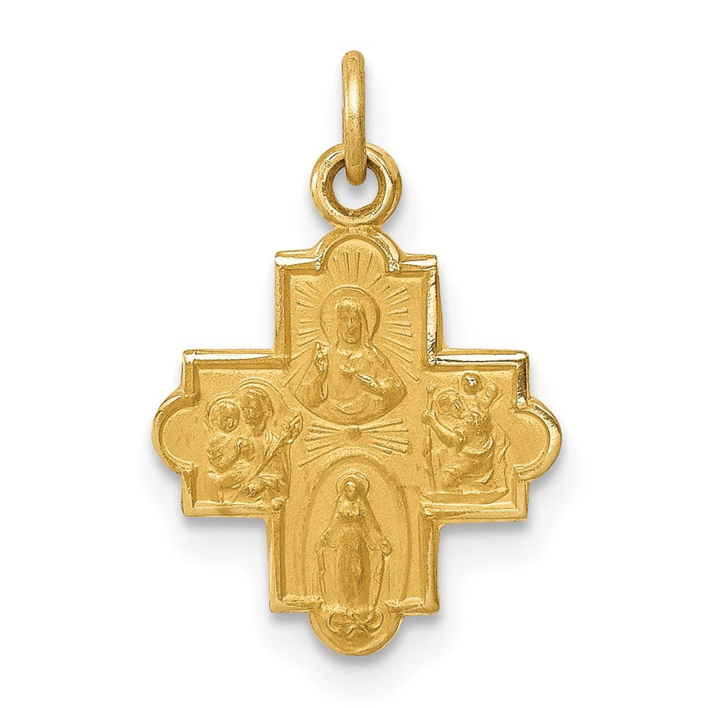 14k Yellow Gold Solid Satin Small 4-Way Medal