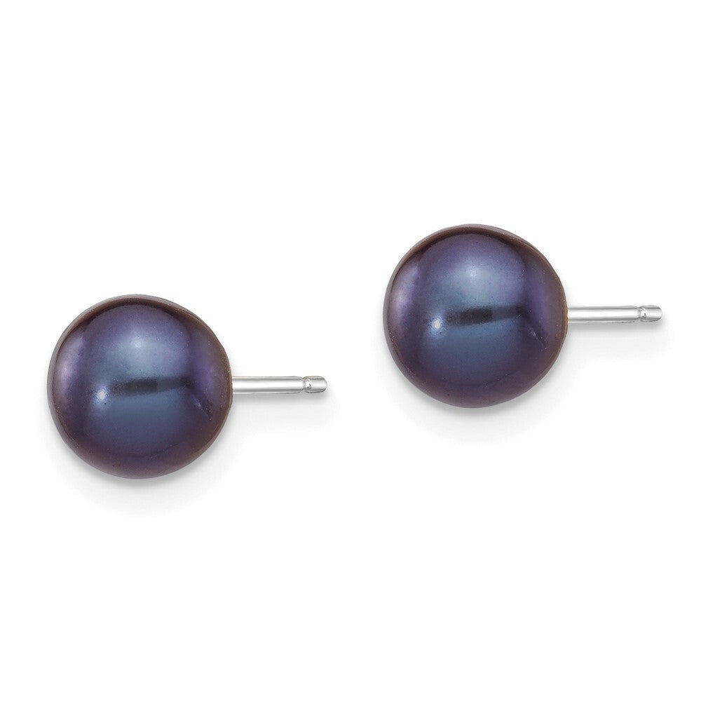 14k White Gold 6-7mm Black Round Freshwater Cultured Pearl Stud Earrings