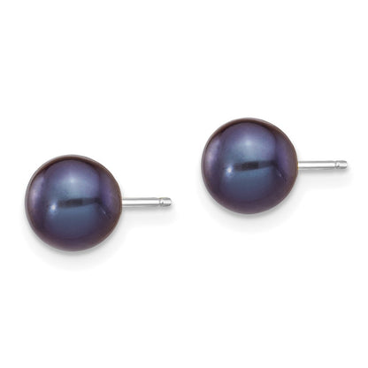 14k White Gold 6-7mm Black Round Freshwater Cultured Pearl Stud Earrings