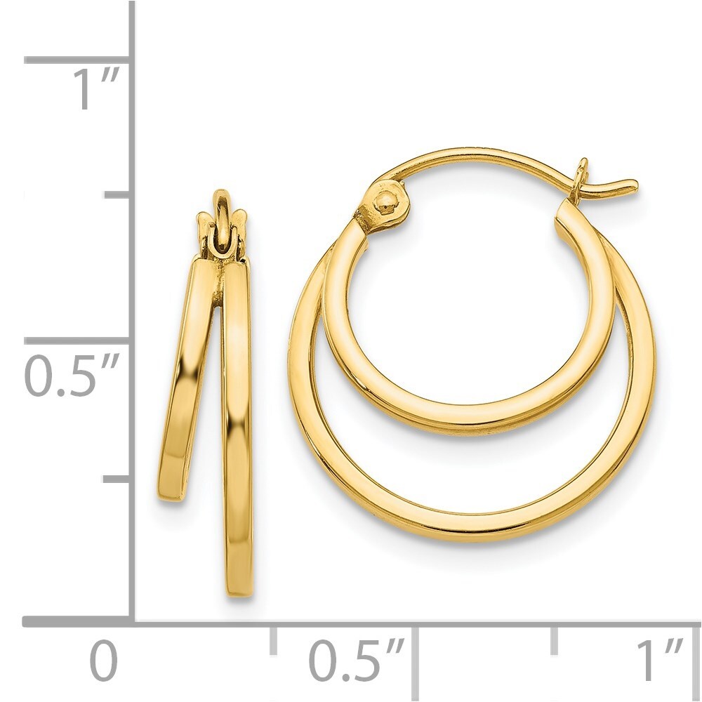 14k Yellow Gold Double Hoop Earrings Gift for Women
