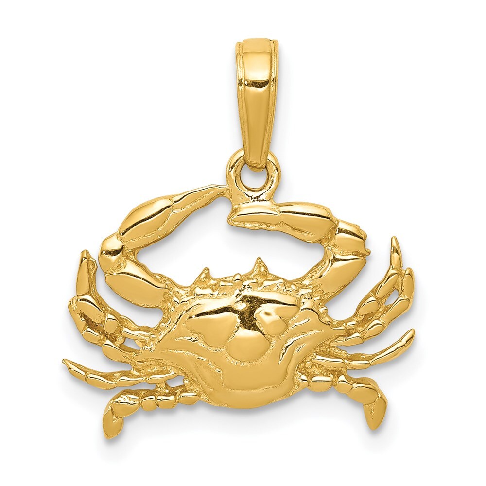 14k Yellow Gold Blue Crab Pendant for Women