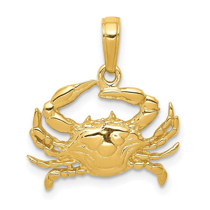 14k Yellow Gold Blue Crab Pendant for Women