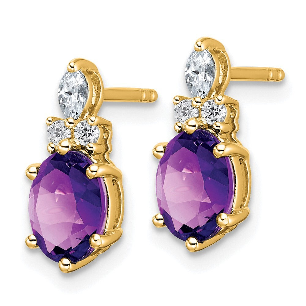 14k Yellow Gold Polished Diamond and Amethyst Twisted Drop & Dangle Earrings