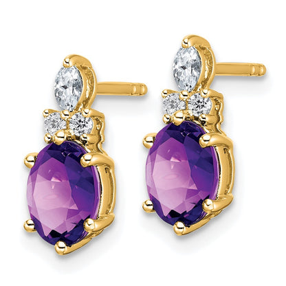 14k Yellow Gold Polished Diamond and Amethyst Twisted Drop & Dangle Earrings