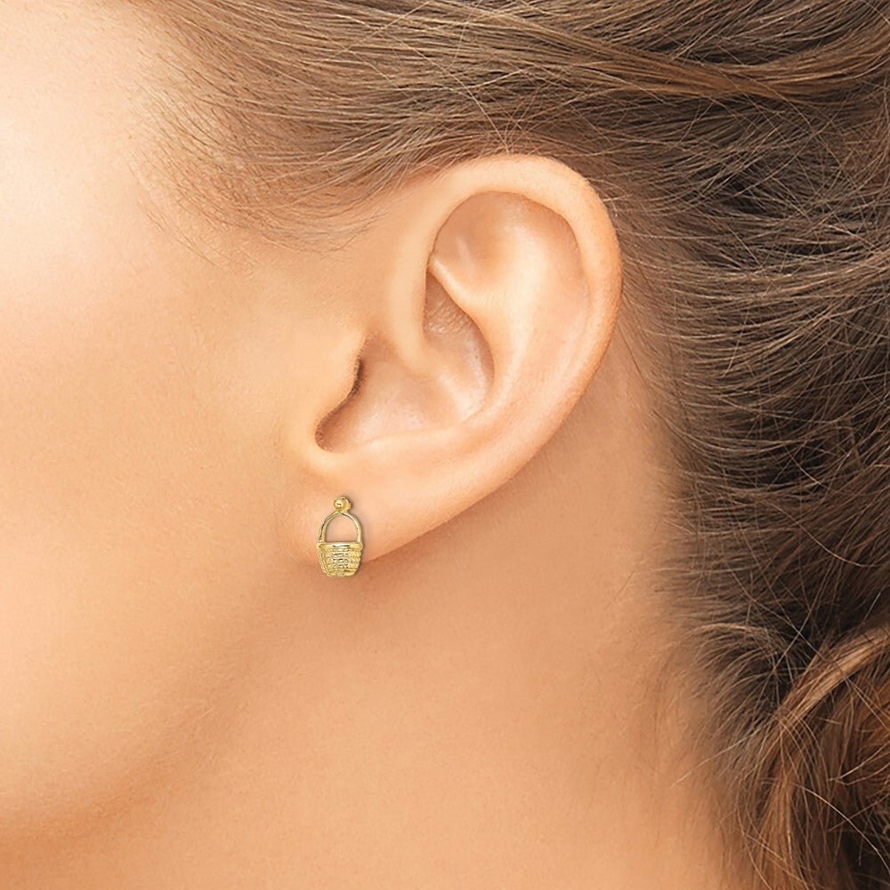 14k Yellow Gold Mini Basket Flat Back Stud Earrings Gift for Women