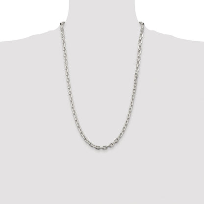Sterling Silver Rhodium-plated 5.4mm Beveled Oval Cable Chain