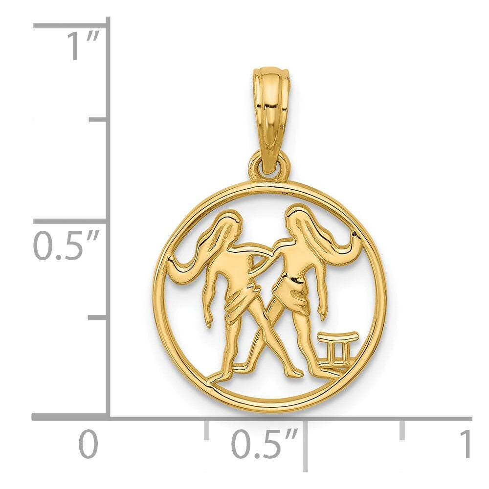 14k Yellow Gold Polished Round Gemini Pendant for Women