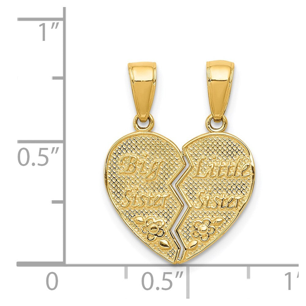 14k Yellow Gold BIG SISTER-LITTLE SISTER Break-apart Charm Pendant for Women