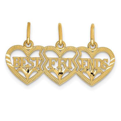 14k Yellow Gold Triple Heart Diamond-cut BEST FRIENDS Break-apart Pendant