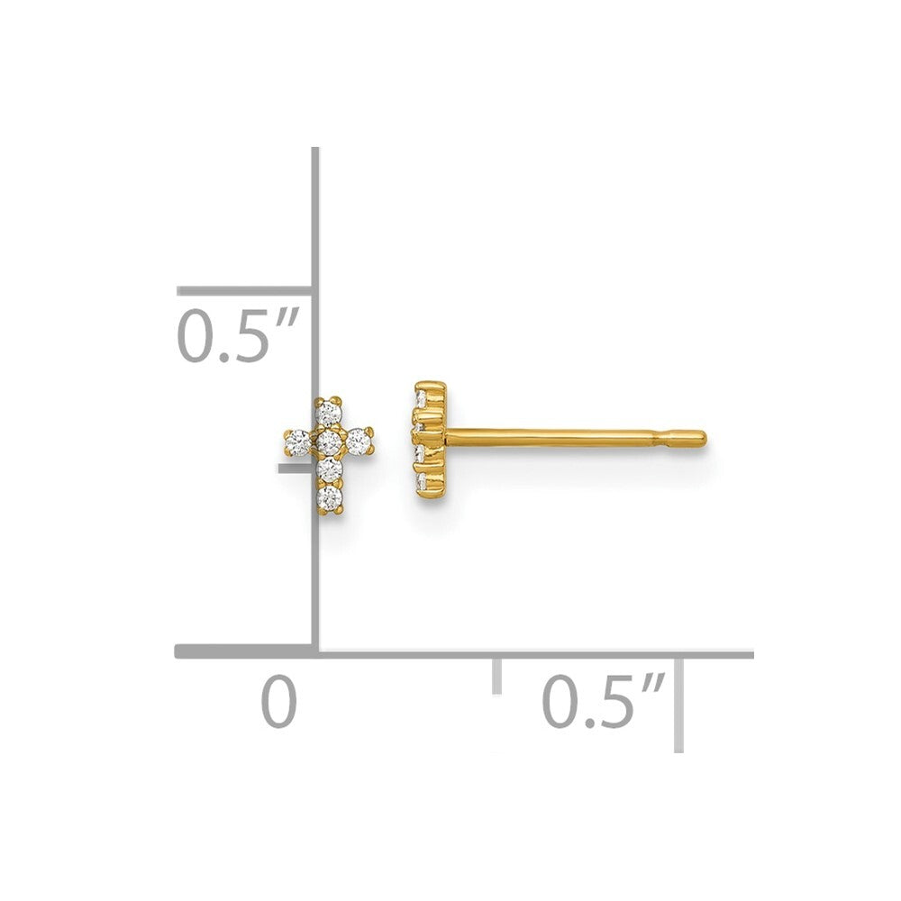 14k Yellow Gold Polished Cubic Zirconia Cross Stud Earrings Gift for Women