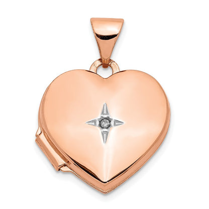 14k Rose Gold Diamond Polished 15mm Heart Locket Pendant for Women
