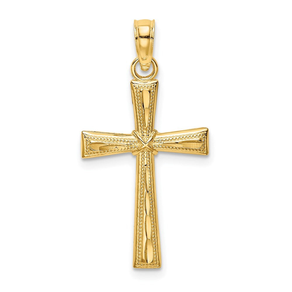 14k Yellow Gold Diamond-Cut and Textured Cross Charm Pendant for Women