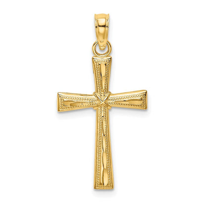 14k Yellow Gold Diamond-Cut and Textured Cross Charm Pendant for Women