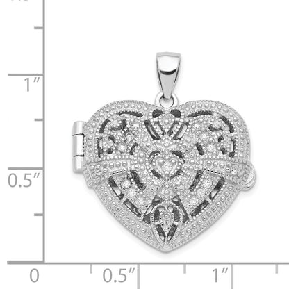 Sterling Silver Cubic Zirconia Fancy Design Heart 22mm Locket Pendant