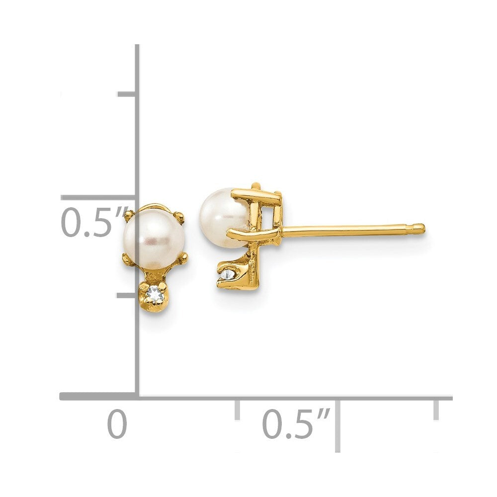 14k Yellow Gold Diamond & FW Cultured Pearl Birthstone Stud Earrings