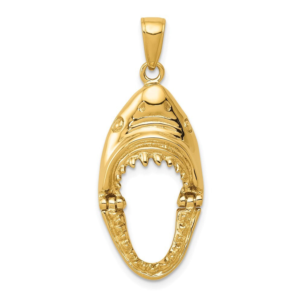 14k Yellow Gold Gold Polished 2-D Jaws Shark Head Mouth Open Pendant for Women