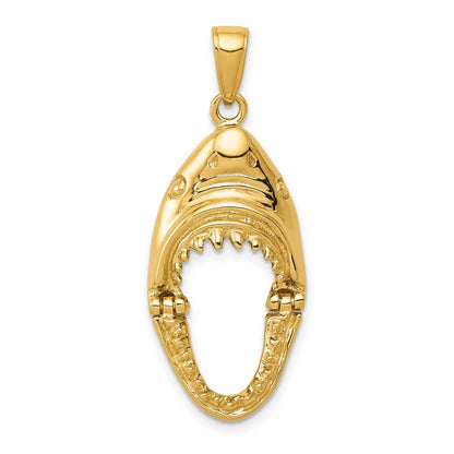 14k Yellow Gold Gold Polished 2-D Jaws Shark Head Mouth Open Pendant for Women