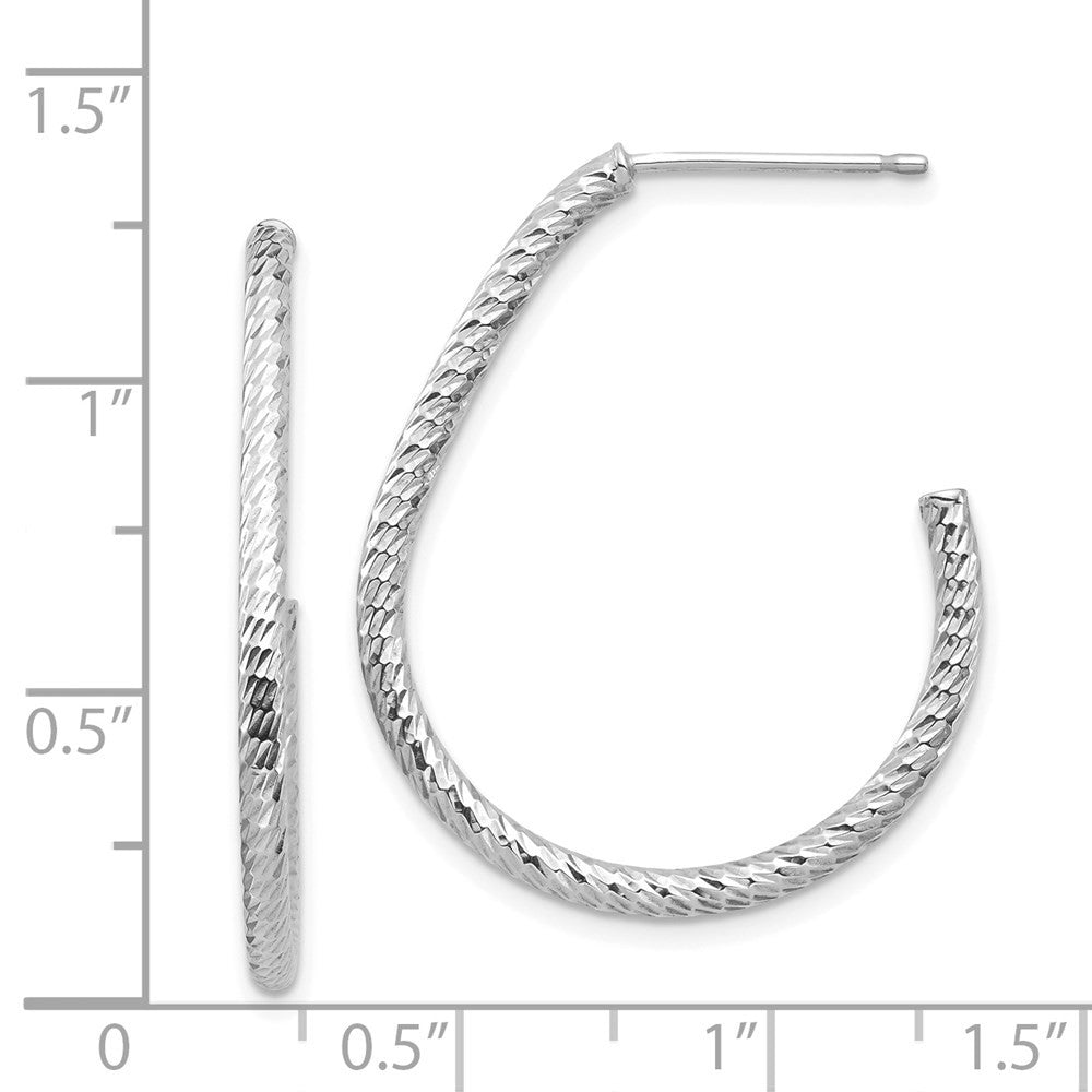 14k White Gold Polished Diamond-cut Dangle Earrings