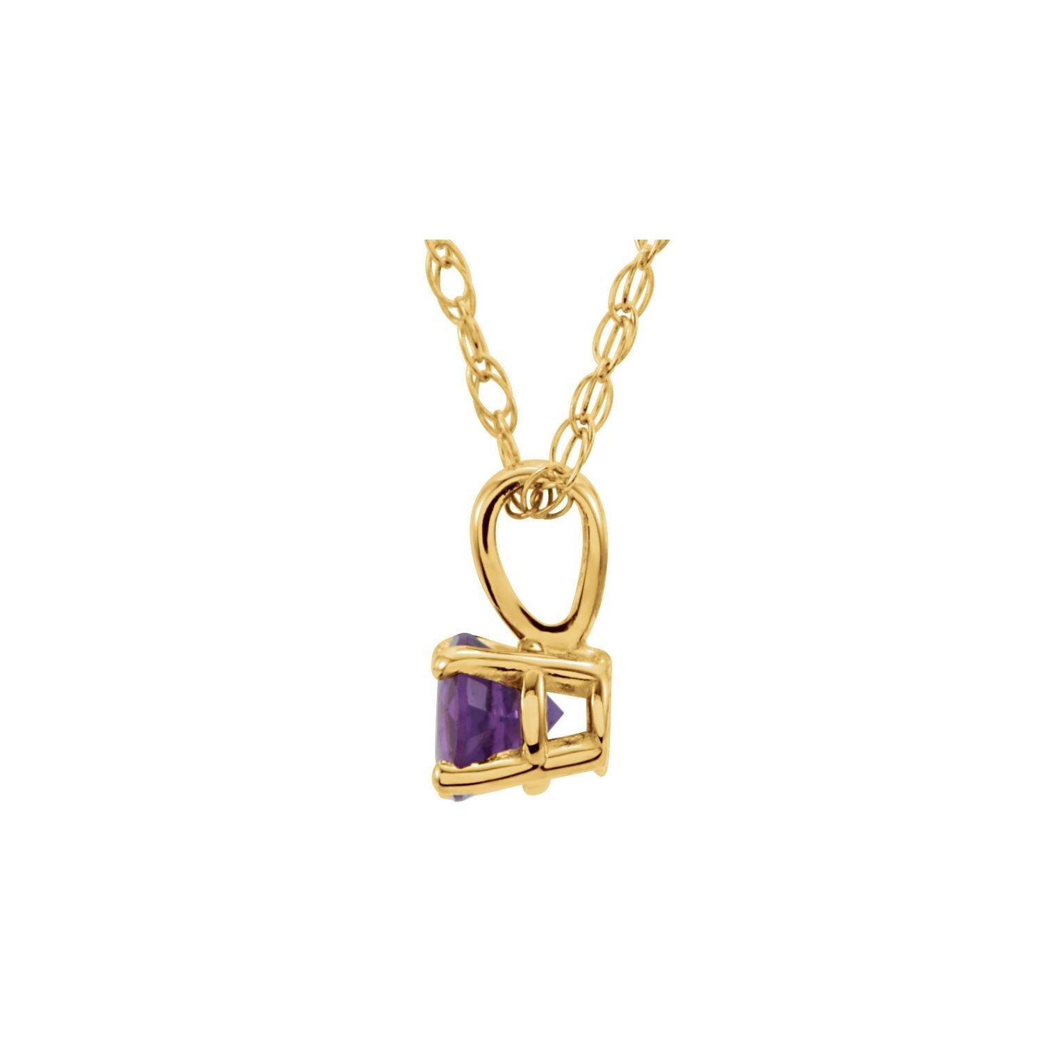 14k Yellow Gold 3 mm Amethyst Solitaire Pendant Necklace 14"