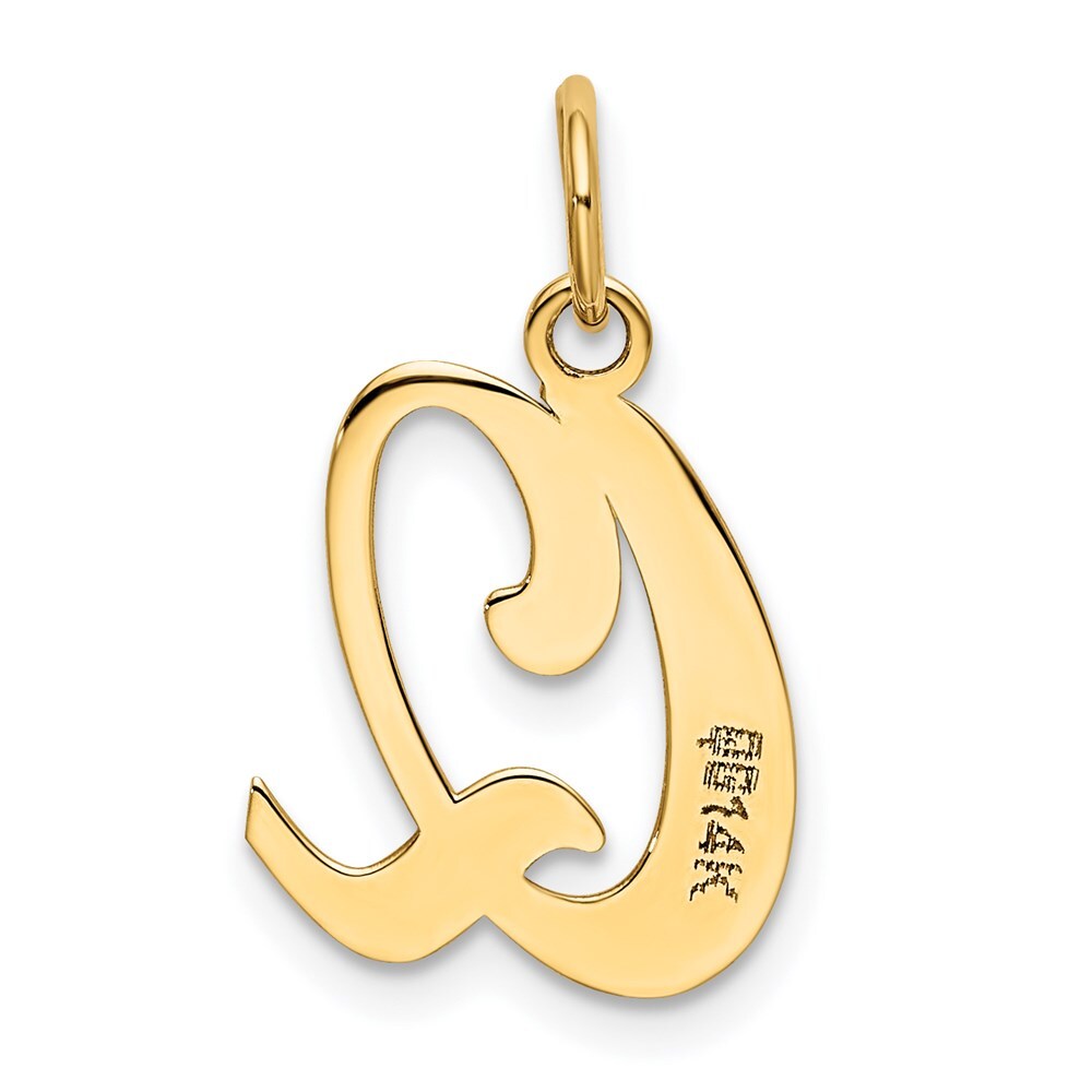 14k Yellow Gold Script Letter Q Initial Charm Pendant for Women