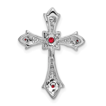 14k White Gold Ruby and Diamond Fleur de Lis Cross Chain Slide Pendant for Women