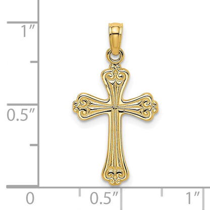14k Yellow Gold Polished Engraved Cross Charm