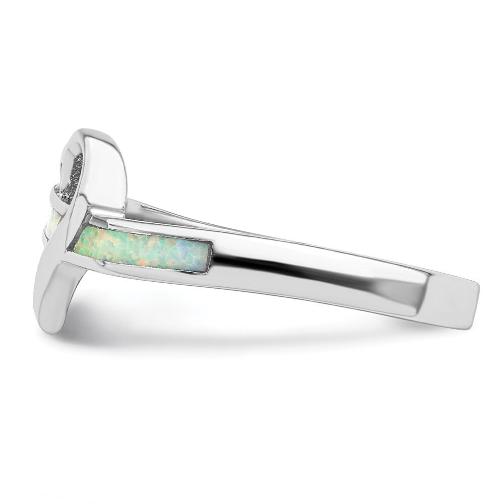 Sterling Silver Rhodium-plated White Created Opal Inlay Heart Ring Size 7