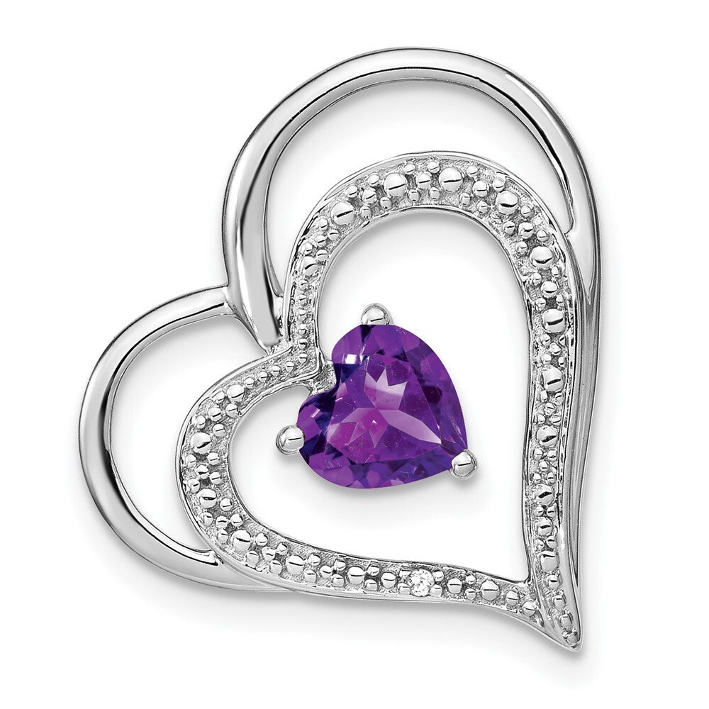 14k White Gold Amethyst and Diamond Heart Chain Slide Pendant for Women