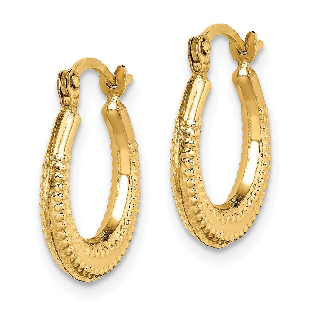 14k Yellow Gold Textured Hoop Earrings Gift for Women