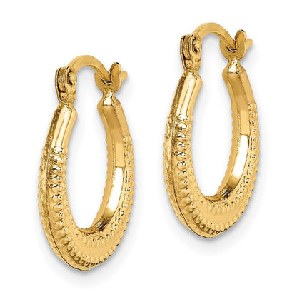 14k Yellow Gold Textured Hoop Earrings Gift for Women