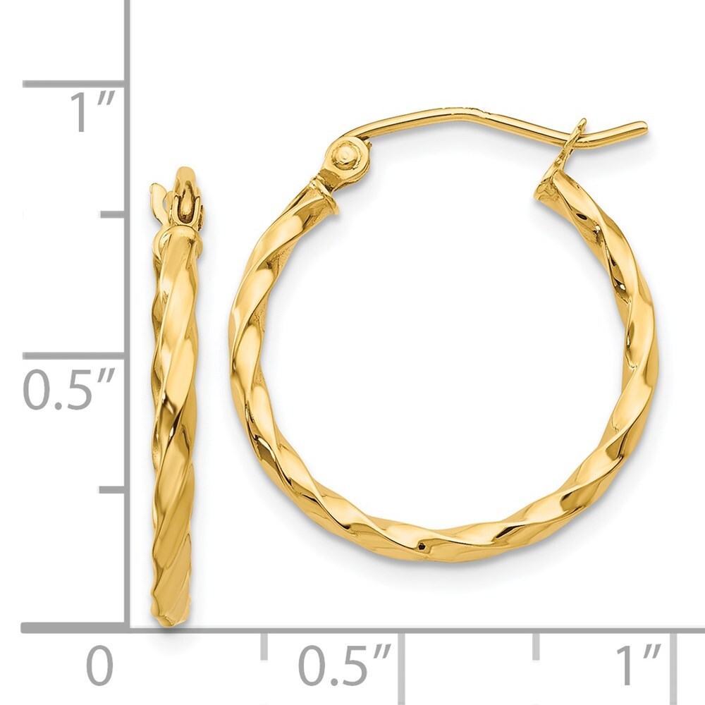 14k Yellow Gold Twist Polished Hoop Earring Gift for Women