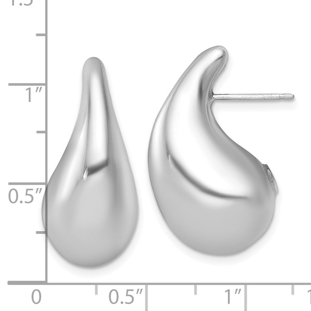 Sterling Silver Rhodium-plated Polished Puffed Teardrop Earrings