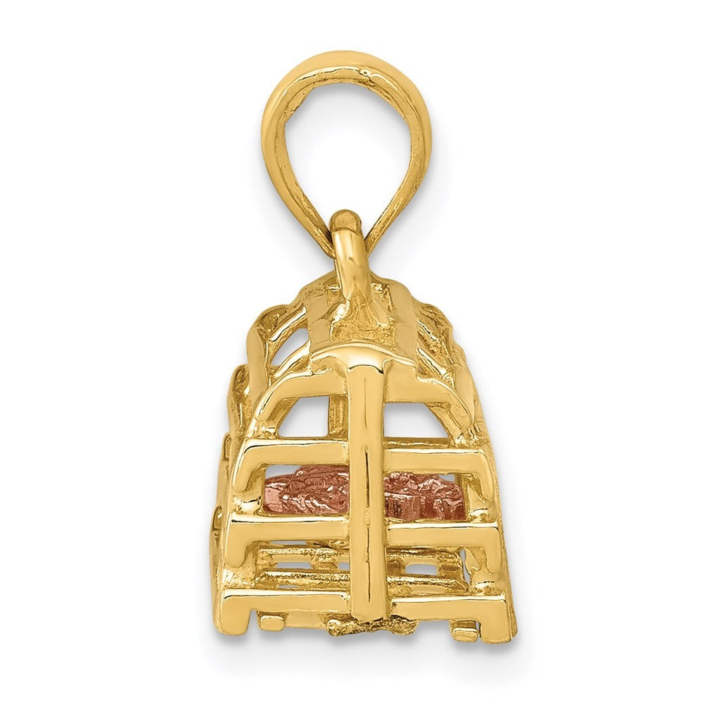 14K Two-tone Gold Polished 3-D Lobster Trap Pendant