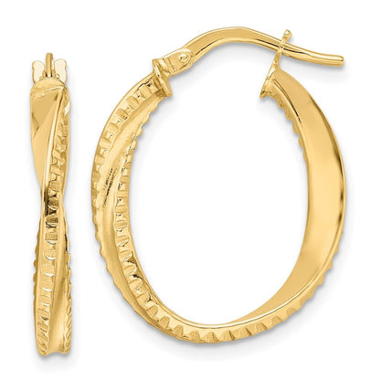 14k Yellow Gold Polished Twisted Oval Hoop Earrings Gift for Women