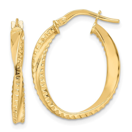 14k Yellow Gold Polished Twisted Oval Hoop Earrings Gift for Women