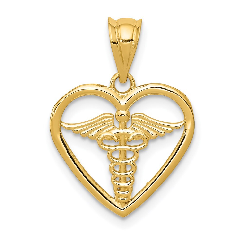 14k Yellow Gold Caduceus Heart Medical Pendant for Women