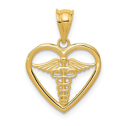 14k Yellow Gold Caduceus Heart Medical Pendant for Women