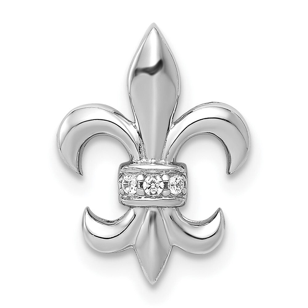 14k White Gold .02ct. Diamond Fleur de Lis Chain Slide Pendant for Women