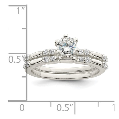 Sterling Silver Polished CZ Wedding Ring Set Size 7
