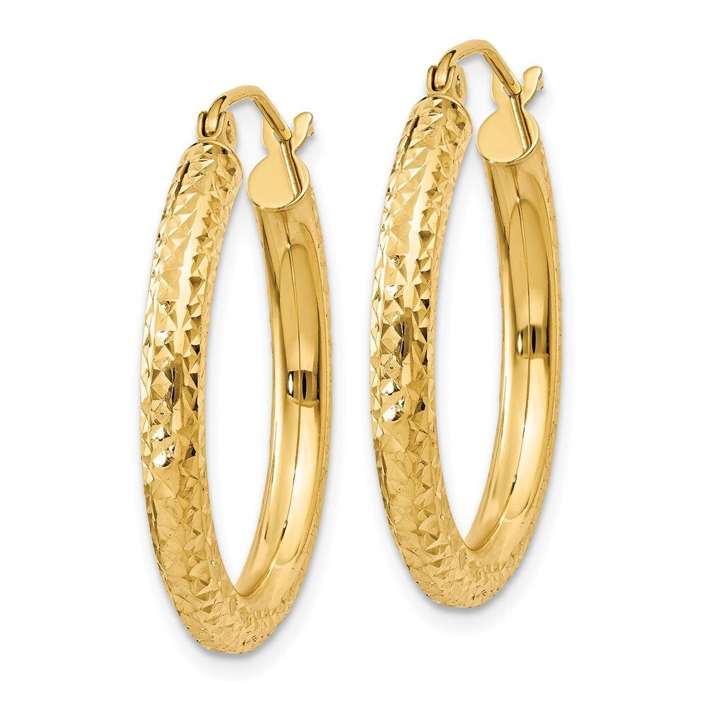 14k Yellow Gold Diamond-cut 3mm Round Hoop Earrings Gift for Women