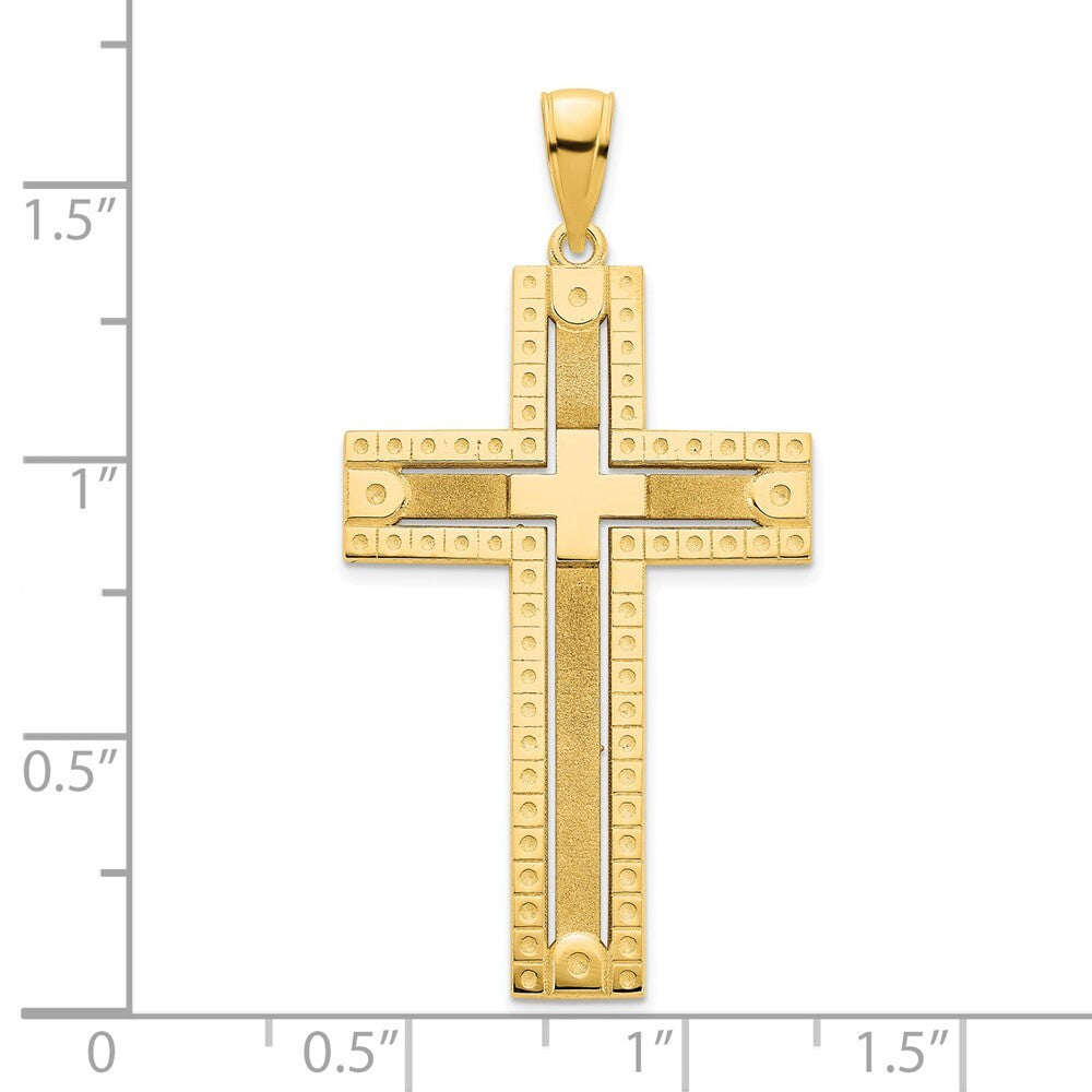 14k Yellow Gold Fancy Sandblasted Cross Pendant for Women