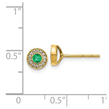 14k Yellow Gold Gold Diamond and Emerald Halo Stud Earrings