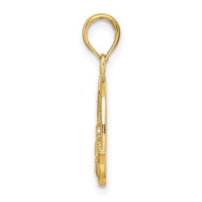 14k Yellow Gold Satin Diamond-cut Flat-Backed Claddagh Pendant for Women