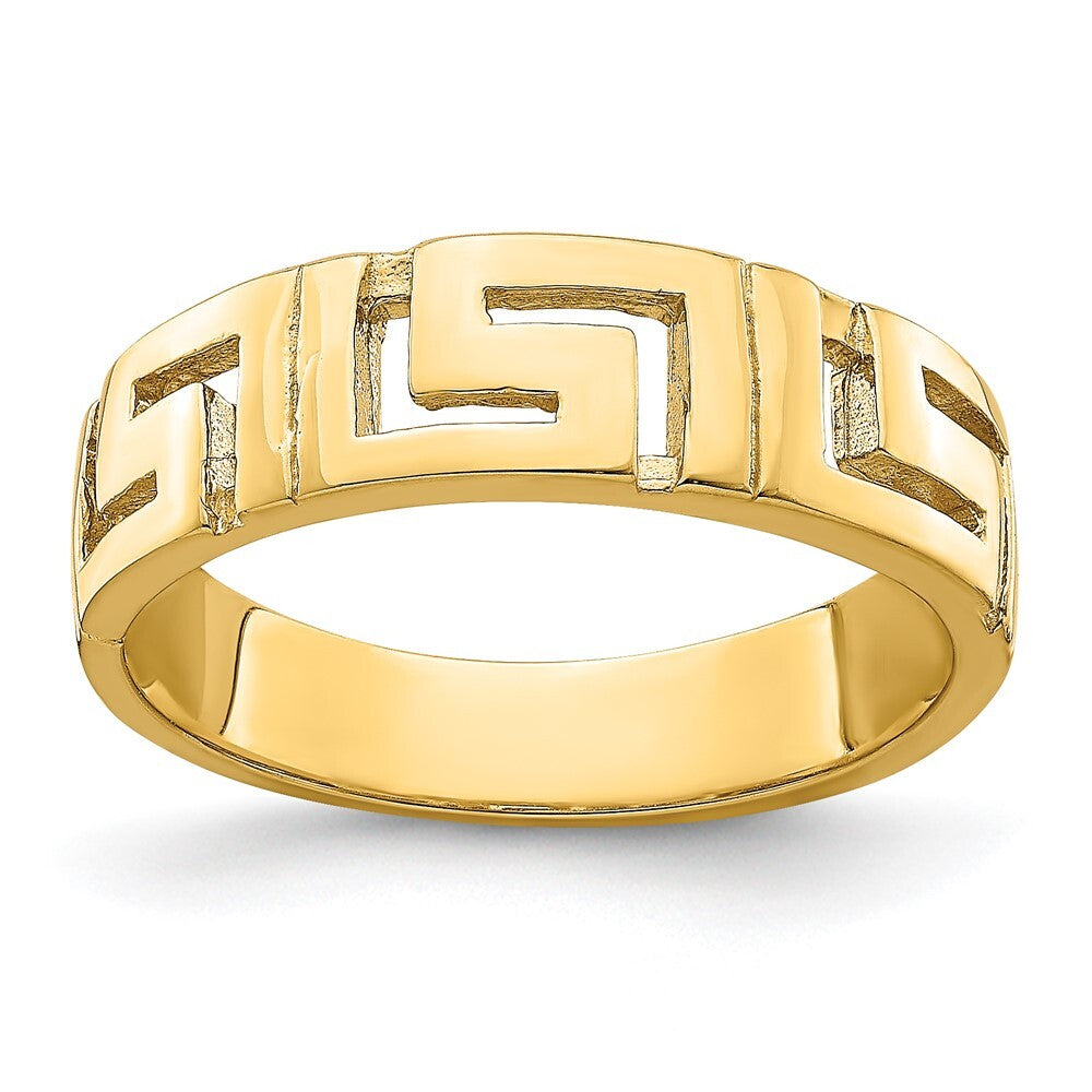 14K Yellow Gold Greek Key Band w/ Tapered Shank Ring Size 7