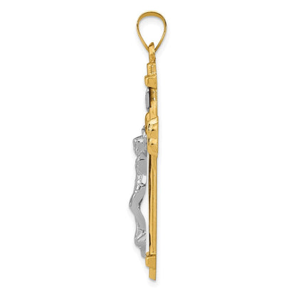 14k Two-tone Gold Polished INRI Crucifix Pendant for Women