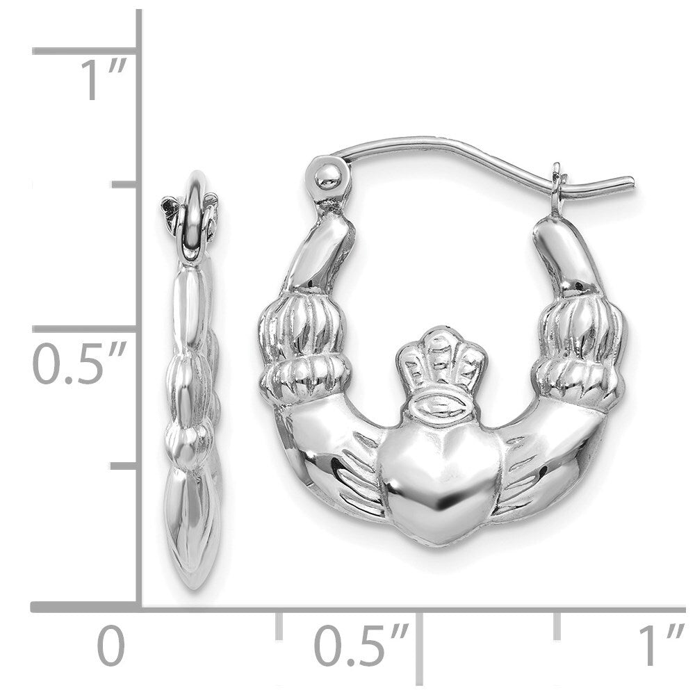 14k White Gold Claddagh Hoop Earrings Gift for Women