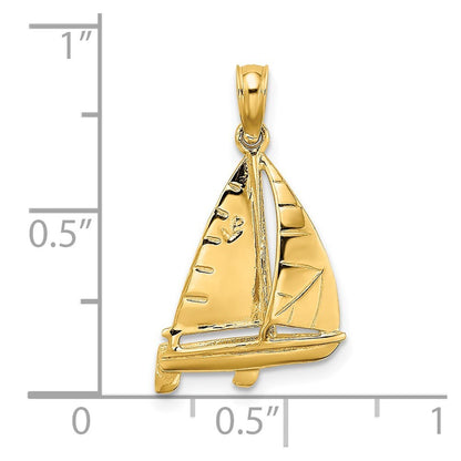 14k Yellow Gold 3-D Polished SAILBOAT Charm Pendant for Women