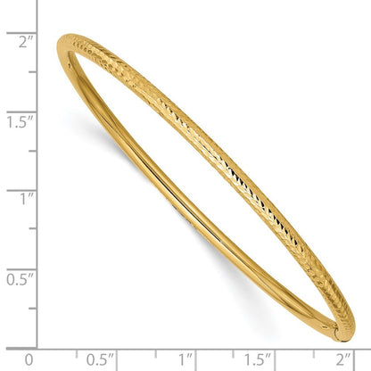 14k Yellow Gold Polished Diamond-cut Tube 3.00mm Slip-on Round Bangle Bracelet
